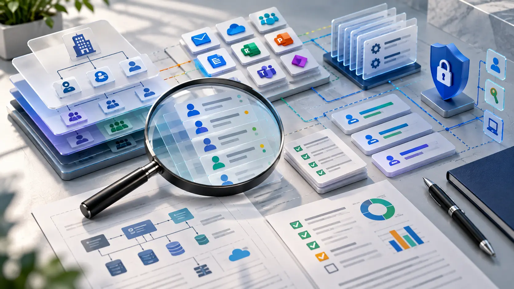 Diagnostic review of Microsoft 365 users, configuration, licensing, collaboration, identity, and security
