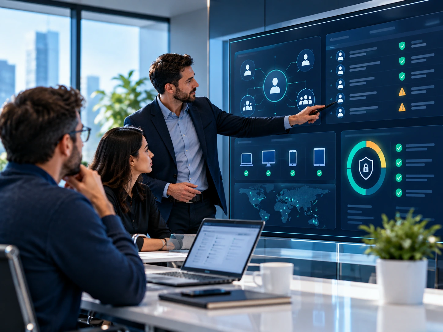 Security and identity review covering user access, devices, endpoint protection, governance, and Microsoft security controls