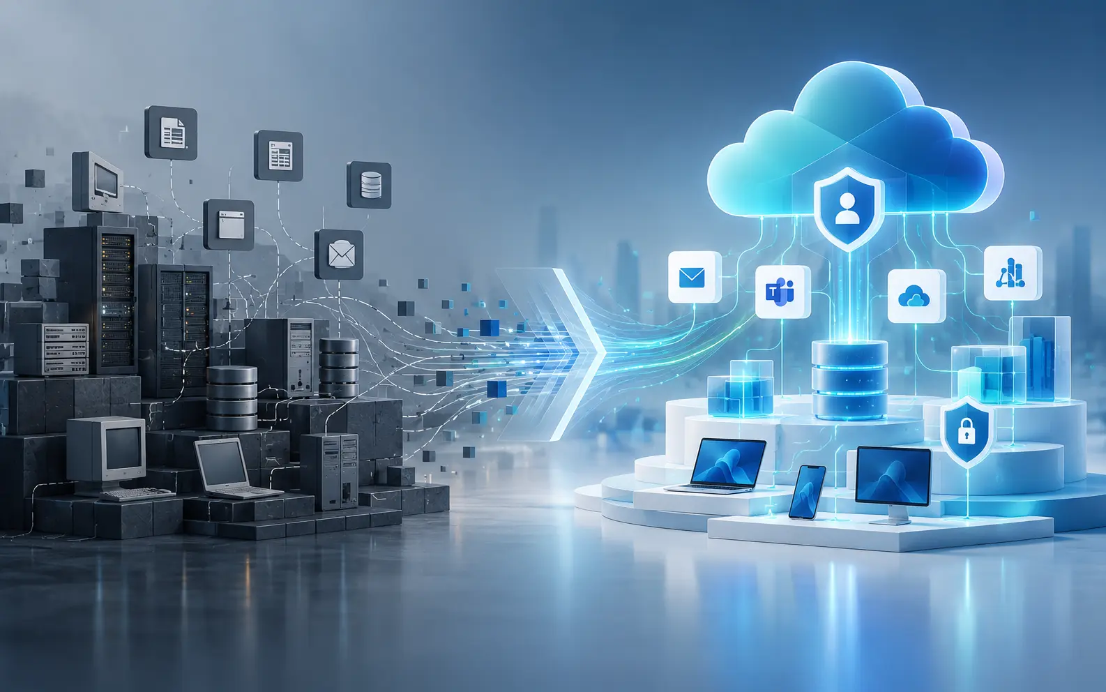 Legacy technology transitioning into a modern cloud, identity, security, and workplace environment