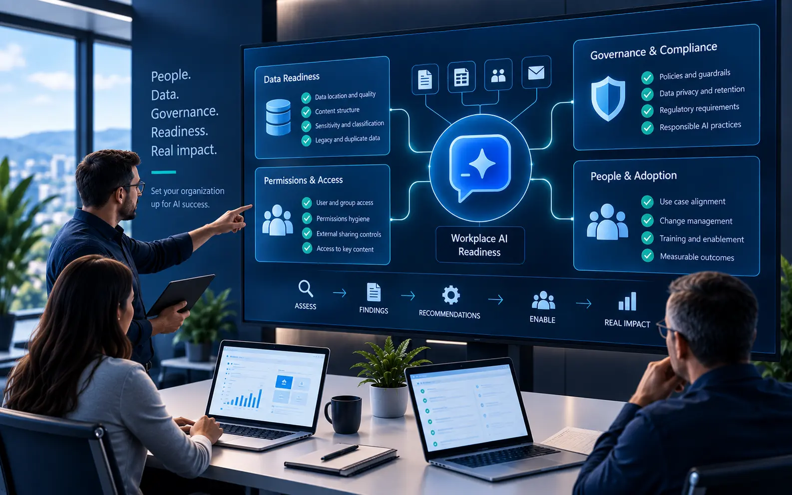 Microsoft 365 Copilot readiness review across content, permissions, and workplace use cases